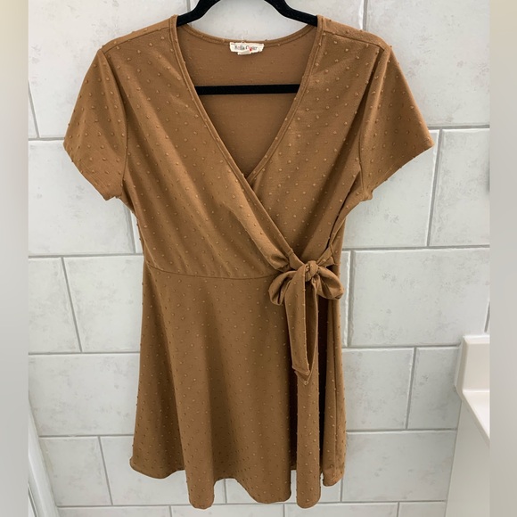 Rolla Coster Dresses & Skirts - ‼️DONATING Rolla Coster Tan Swiss Dot Faux Wrap Midi Dress